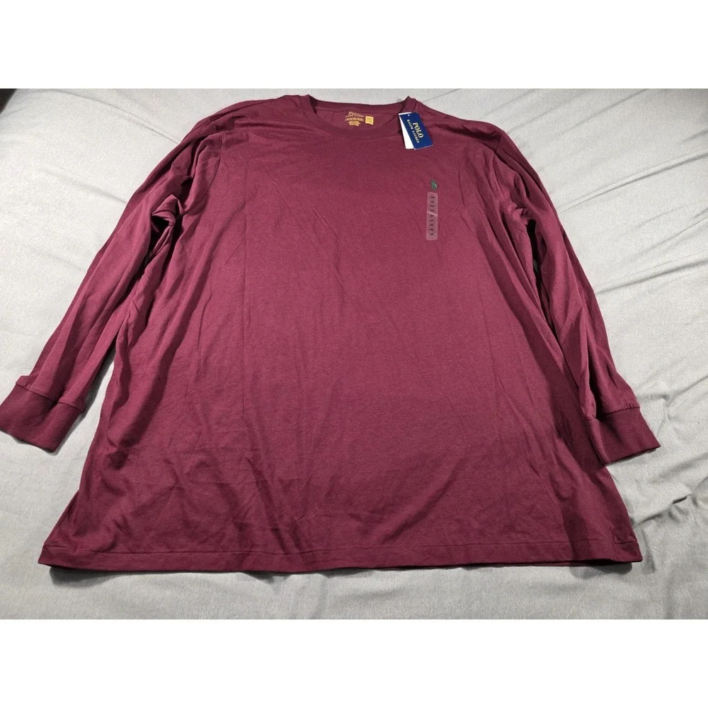 NWT‎ POLO RALPH LAUREN CREW T-SHIRT 4XB BIG Wine Maroon Long Sleeve Green Pony